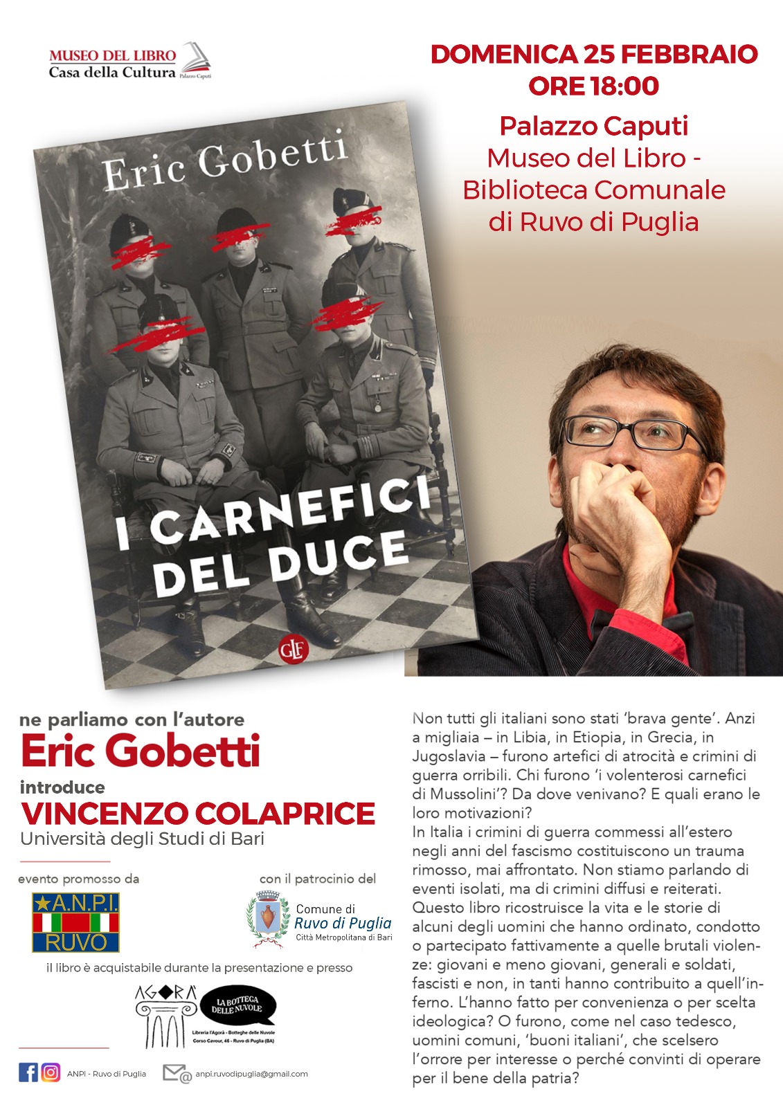 Ruvo di Puglia, la presentazione del libro “I carnefici del Duce” 